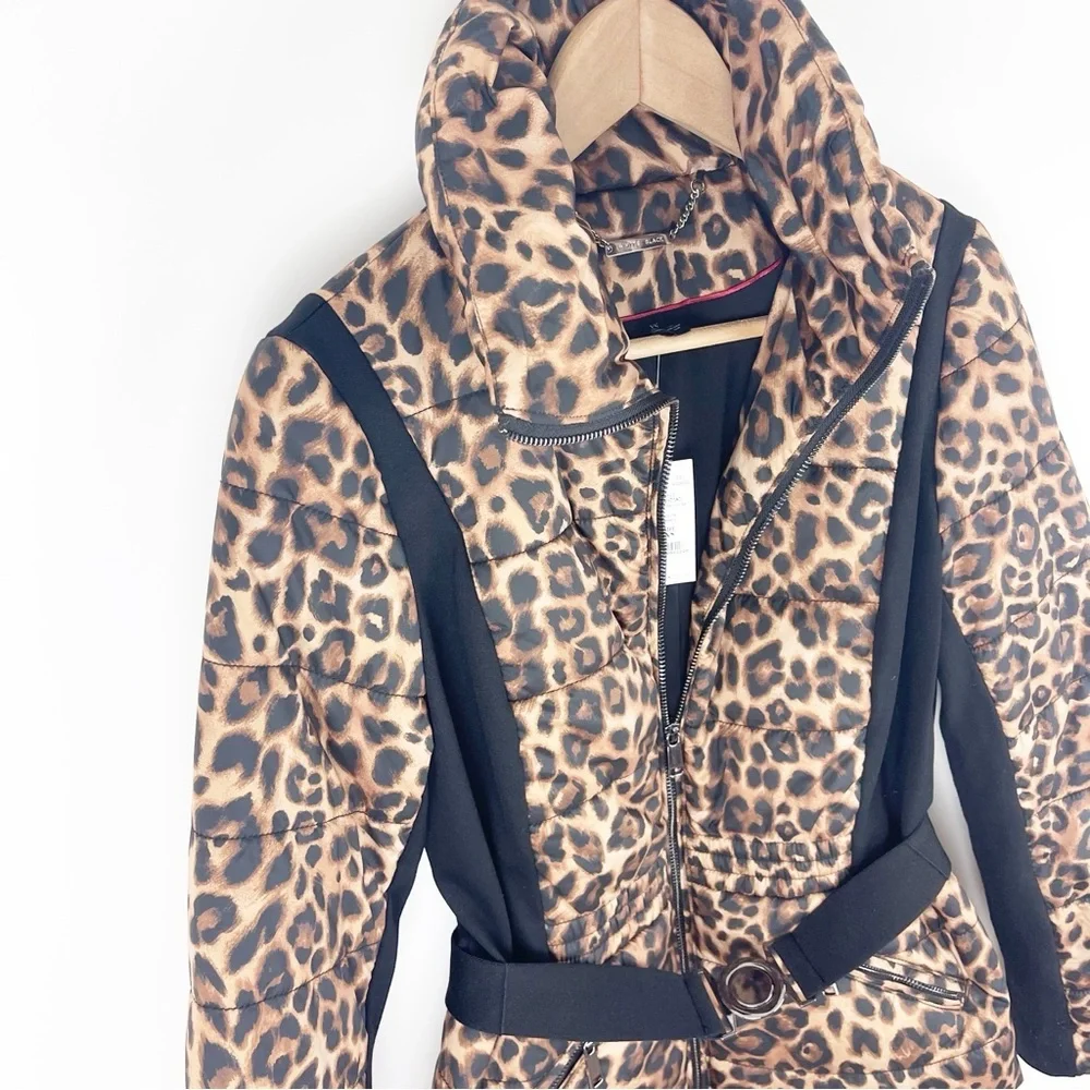 White House Black Market Leopard Printed Puffer with Belt Size Extra Small NWT